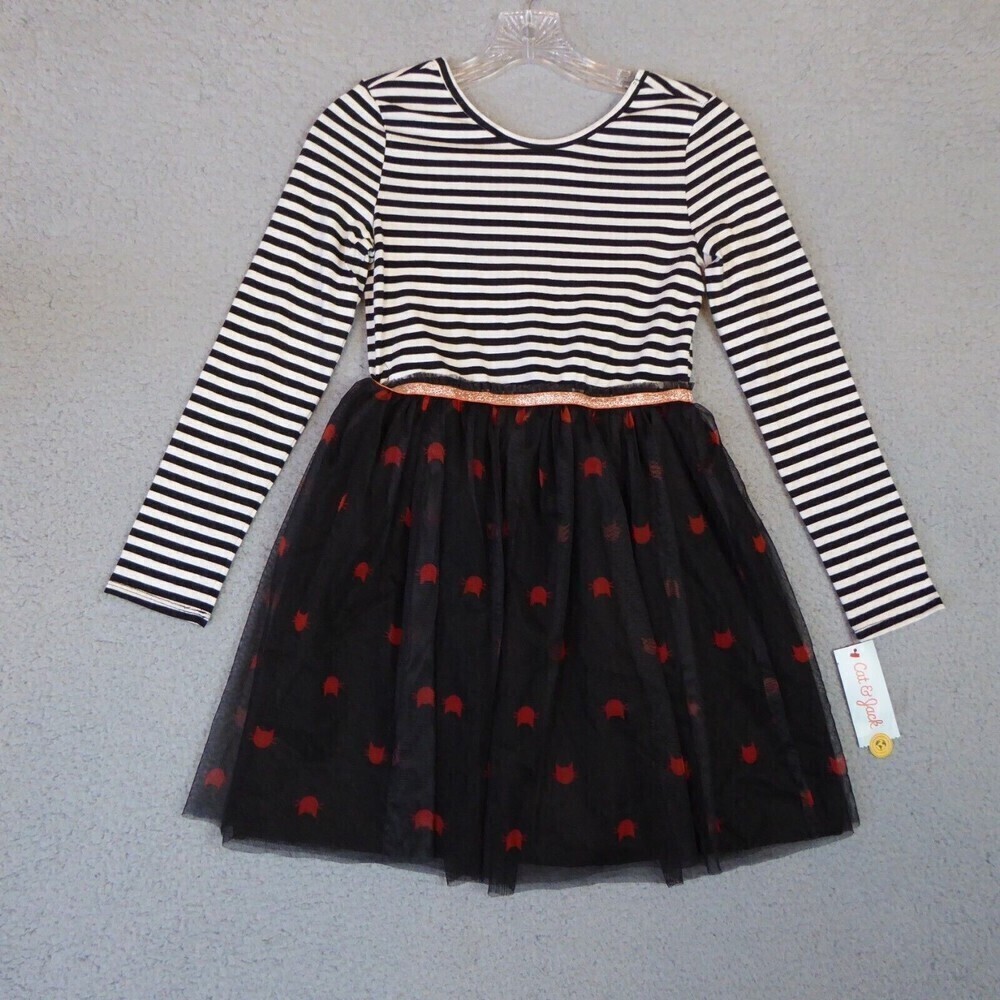 Cat & Jack Dress Girls Large L (10/12) Black White Tulle Cat Kitten Halloween